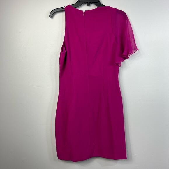 Cushnie Et Ochs One Shoulder Cutout Frill Magenta Cocktail Mini Dress - Picture 5 of 8